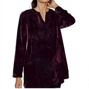 Purejill Satin Neckline Velvet Long Sleeve Top Tunic in Deep Purple Sz XL